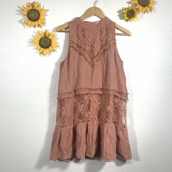 Altar’d State Rose Blush Sleeveless Embroidered Boho Dress Cotton Dress Size L - Picture 8 of 8